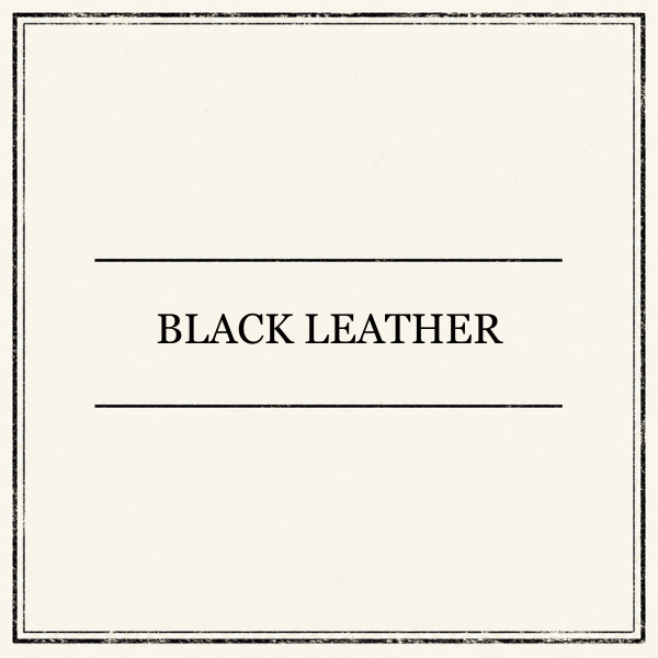 A square card or label with a warm cream background, bordered by a thin dark line, featuring the words 'DARK LEATHER' in large black serif lettering between two horizontal lines.